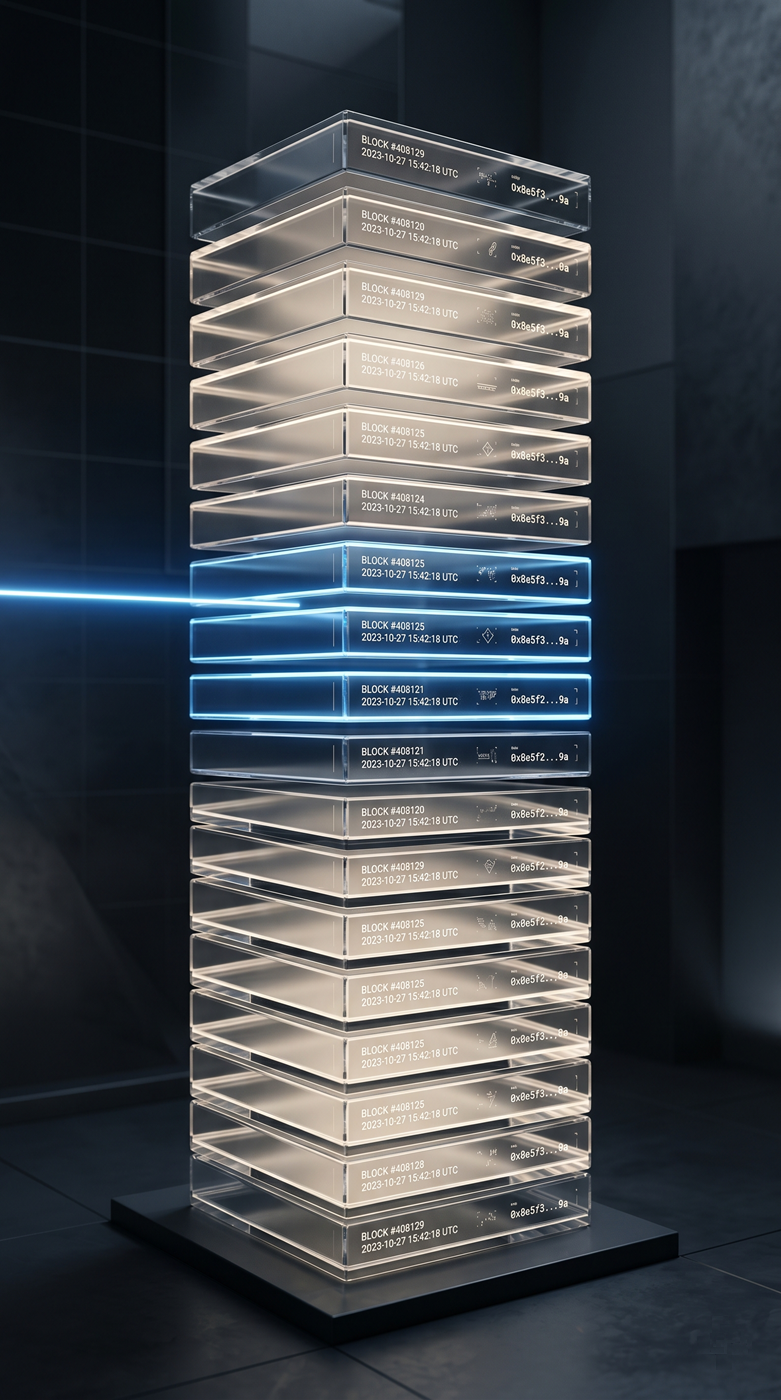 Abstrakte Visualisierung eines digitalen, unveränderbaren Kassenbuchs